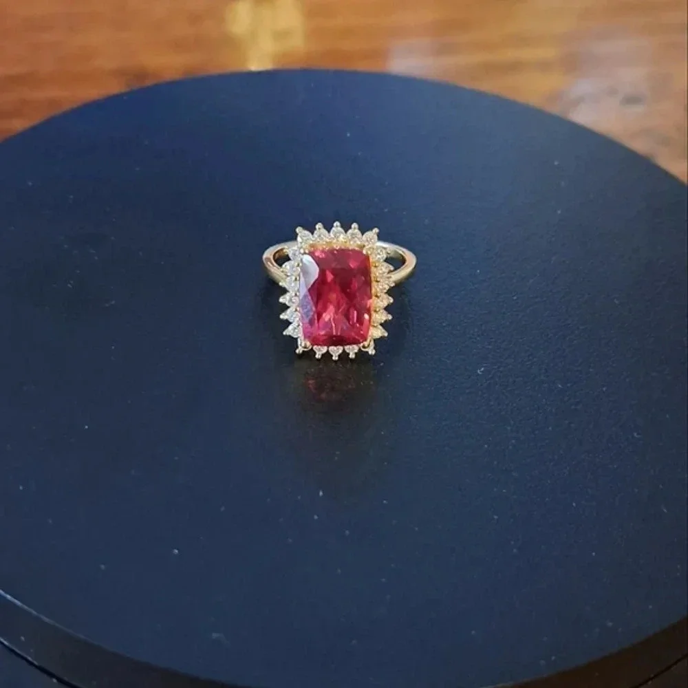 Padparadscha Sapphire & Genuine Moissanite Sunburst Ring.